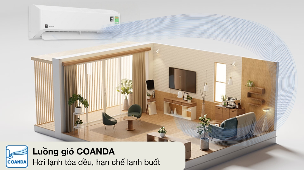 Cơ chế đảo gió của Máy lạnh Sharp 1 HP inverter AH-XP10CHW
