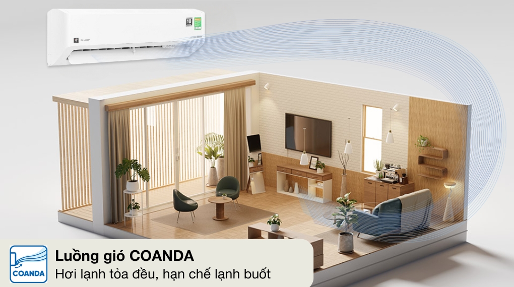 Cơ chế đảo gió của Máy lạnh Sharp 2 HP inverter AH-XP18CMW