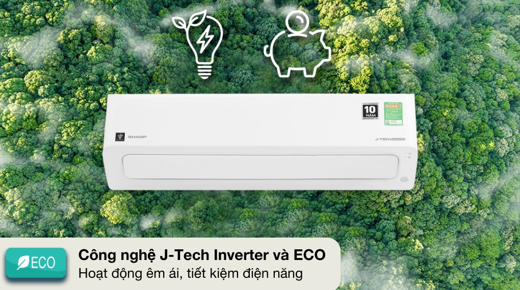 Công nghệ J-Tech Inverter và Eco của Cơ chế tự động đảo gió của Máy lạnh Sharp 1 HP inverter AH-XP10CMW