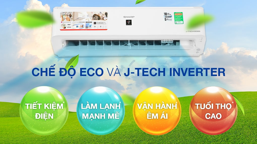Chế độ Eco và J-Tech inverter của máy lạnh Sharp 1 HP inverter AH-XP10YHW