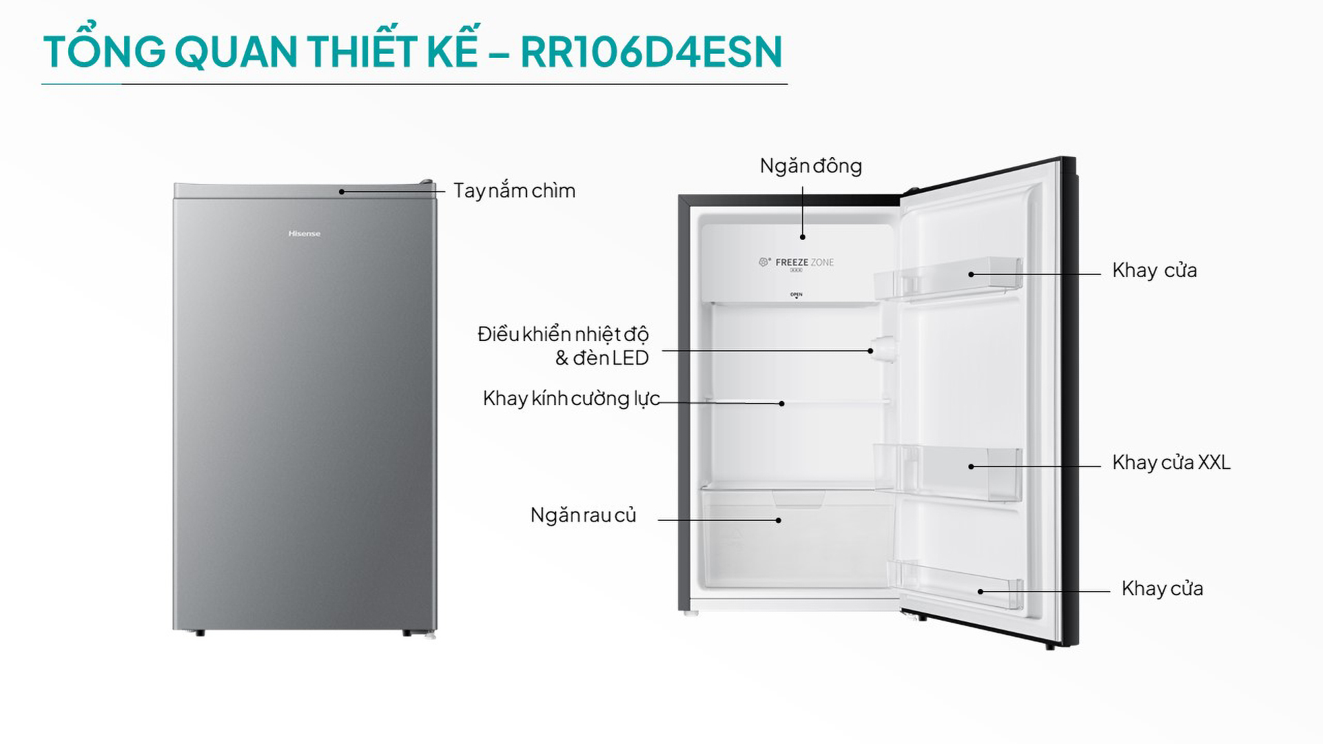 Tổng quan thiết kế của Tủ lạnh Hisense 82 lít RR106D4ESN