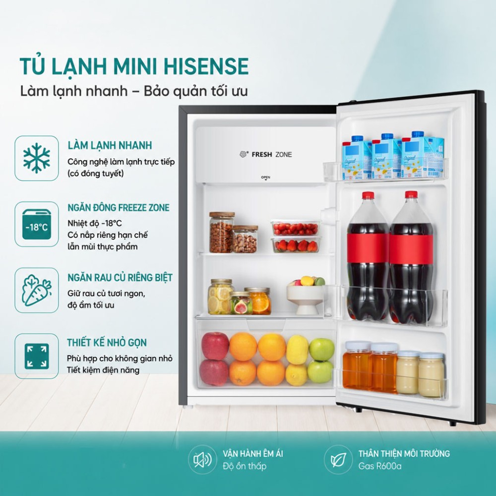 Tủ lạnh Hisensen 82 lít RR106D4EBN làm lạnh bảo quản tối ưu